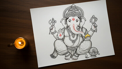 Ganesha drawing using professional photography techniques Generated Ai, 56