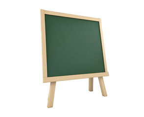 Green school chalkboard on a wooden easel, white background