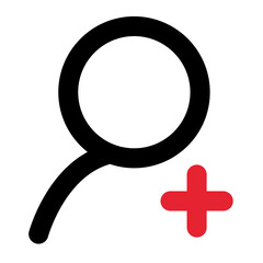 Fototapeta premium Adding A New Profile, A Simple Plus Sign Indicates New User Registration, Bold Black Lines On A White Background