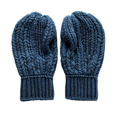 Chunky Knit Mittens in Slate Blue with Warm Interior Isolated on Transparent Background
