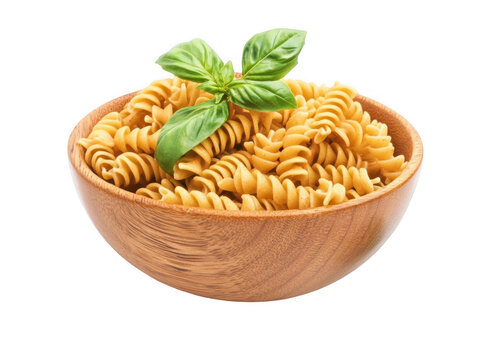 Fusilli pasta with tomato sauce and basil in a bowl, isolated on a white background - Powered by Adobe