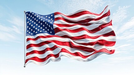 Fototapeta premium American Flag Waving Under Clear Blue Sky