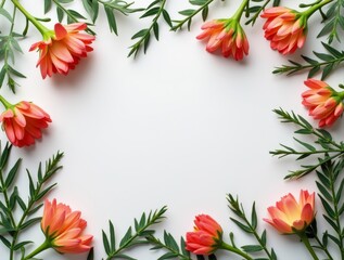 Naklejka premium Floral frame creating white background space for text with orange chrysanthemums