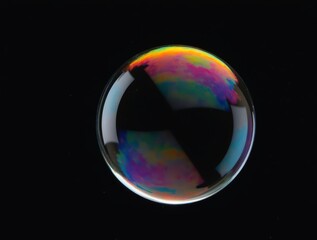Soap bubble showing rainbow colors on dark background