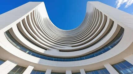 Fototapeta premium Building architecture looking up toward a blue sky for cityscape presentation use