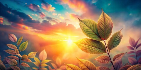 Vintage Abstract Leaves & Colorful Sky: Harmony & Tranquility Stock Photo