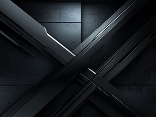 Obraz premium Futuristic angular black shapes intersecting with subtle light accents