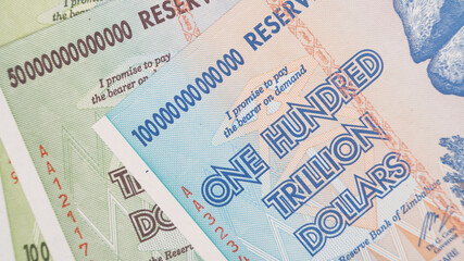 Pile of one hundred trillion Zimbabwe dollars