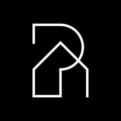 Letter P house line overlapping logo design