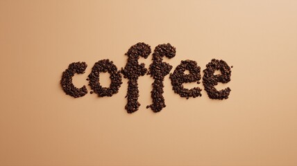 word "coffee" made out of coffee grounds on a brown background