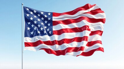 American Flag Waving in the Clear Blue Sky
