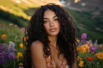 Fototapeta premium woman in a flower field