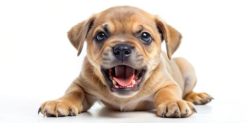 Obraz premium Aggressive puppy shows teeth, snarling face, aggressive dog, snarling face,aggressive dog