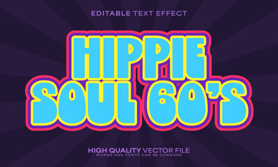 Retro hippie text effect, editable text effect and vintage 3d font style bold shadow psychedelic poster design