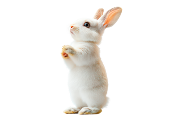 A rabbit standing on its hind legs isolated on transparent background