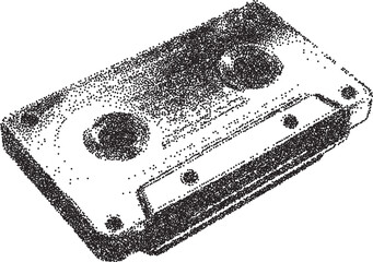 Cassette vintage y2k stipple art, retro halftone stipple brutalist vector png with transparent background, analog 2000s aesthetic photocopy effect tattoo