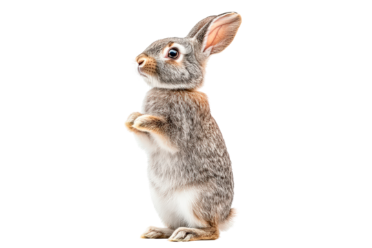 A rabbit standing on its hind legs isolated on transparent background