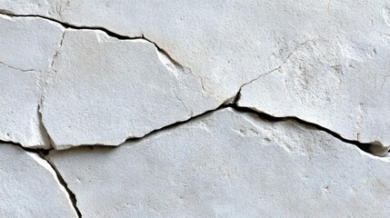 Obraz premium Close-up of deep cracks on a white wall for construction, texture, and background use