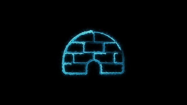 A glowing neon ice igloo icon slowly fades in, its edges shimmering with a cool, frosty glow. neon ice concept.