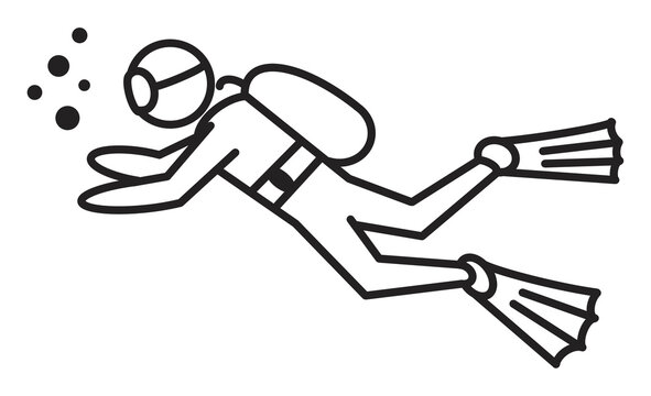 black line diver swimming underwater clip art preview