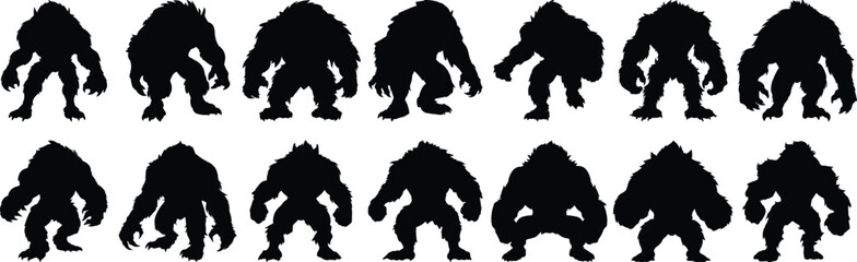 Werewolf silhouettes set, monster pack of vector silhouette design, isolated background