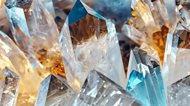 Clear quartz crystals with a warm, glowing background.