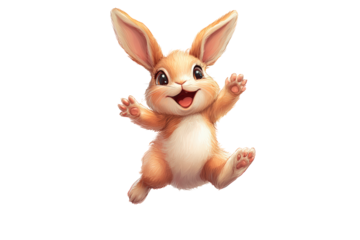 Cute cartoon bunny hopping joyfully isolated on transparent background