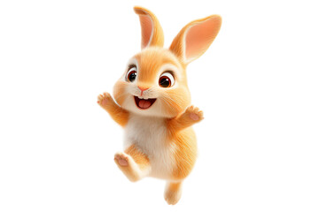 Cute cartoon rabbit character jumping joyfully with a big smile isolated on transparent background