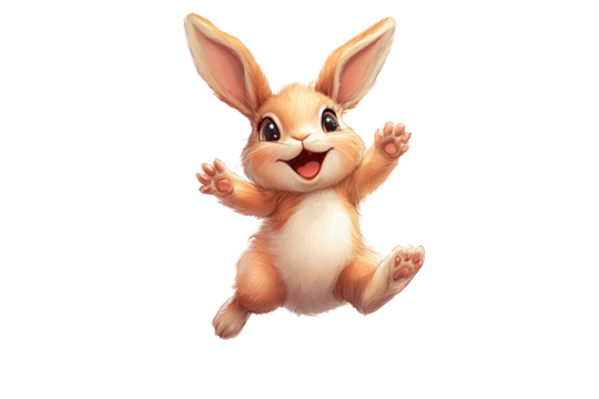 Cute cartoon bunny hopping joyfully isolated on transparent background