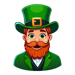 Leprechaun. Cartoon Vector Cute Leprechaun Faces for St. Patrick's Day. Irish man in leprechaun hat, vector illustration for Saint Patrick's day. Man in a green hat. St. Patrick's Day character
