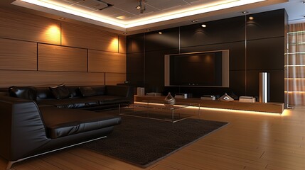 TV lounge interior design in home with LED hanging on wall