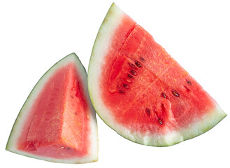 Close-up of fresh watermelon slices with juicy red pulp and seeds