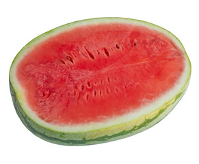 Freshly cut watermelon half with juicy red interior