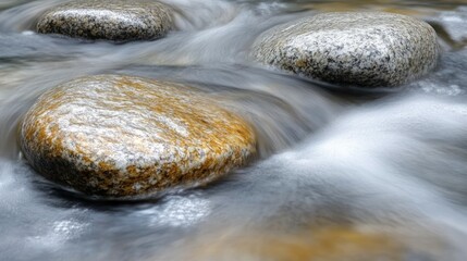 Smooth stones in flowing water