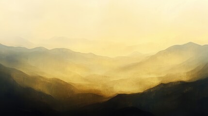 Obraz premium Serene Golden Mountainscape with Soft Hues and Fog in a Tranquil Landscape Scene