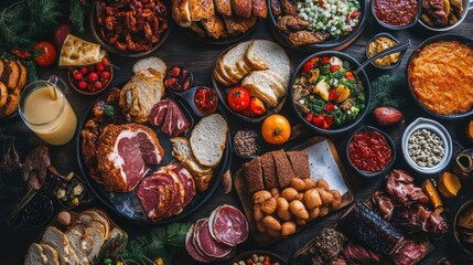 Abundant Spread of Festive Foods and Delicacies for Celebration