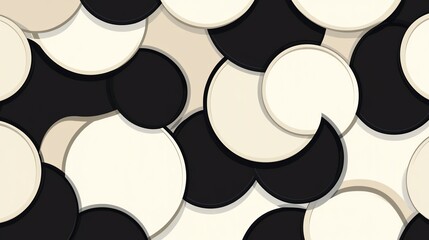 Bold Abstract Circles Arranged Harmoniously in Black, White, and Cream Colors on a Textured Background Creating a Modern Design