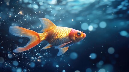 Vibrant Goldfish Swimming Gracefully in a Dreamy Underwater Scene with Shimmering Bokeh Lights