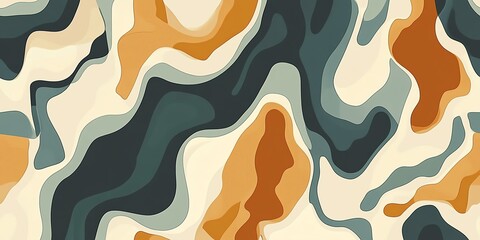 Colorful Abstract Pattern Featuring Fluid Shapes in Earthy Tones on a Light Background
