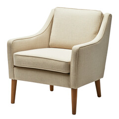 Naklejka premium Elegant beige armchair designed for comfort and style in modern home interiors with wooden legs and soft upholstery