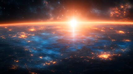 Fototapeta premium Celestial view of a vibrant sun rising over the planet