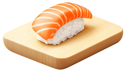 Tuna sushi on wooden plate 3d icon illustration transparent background