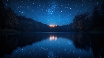 Starry night over a tranquil lake
