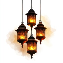Obraz premium Elegant Watercolor Hanging Lanterns