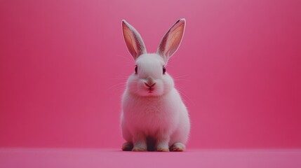 Fototapeta premium Photo of a little bunny, on a soft pink background Easter theme