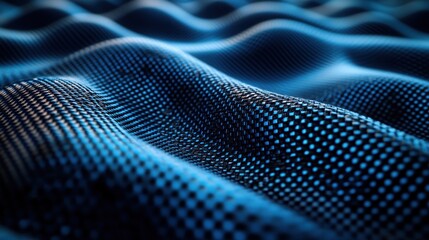 Abstract digital waves, blue, dark dots, futuristic background