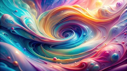 Ethereal swirling liquid with pastel hues and iridescent sheen, evoking a sense of weightlessness and fluid motion
