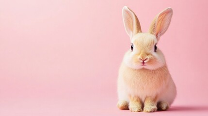 Fototapeta premium Photo of a little bunny, on a soft pink background Easter theme
