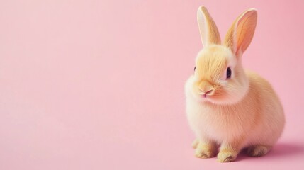 Obraz premium Photo of a little bunny, on a soft pink background Easter theme