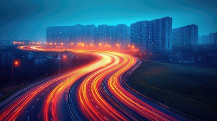 Obraz premium Night City Highway Traffic Light Trails Long Exposure Photography Urban Cityscape Night Driving Speed Motion Blur City Lights